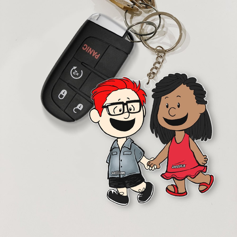 Couple Keychain - Walking Hand In Hand - Personalized Anniversary Gifts