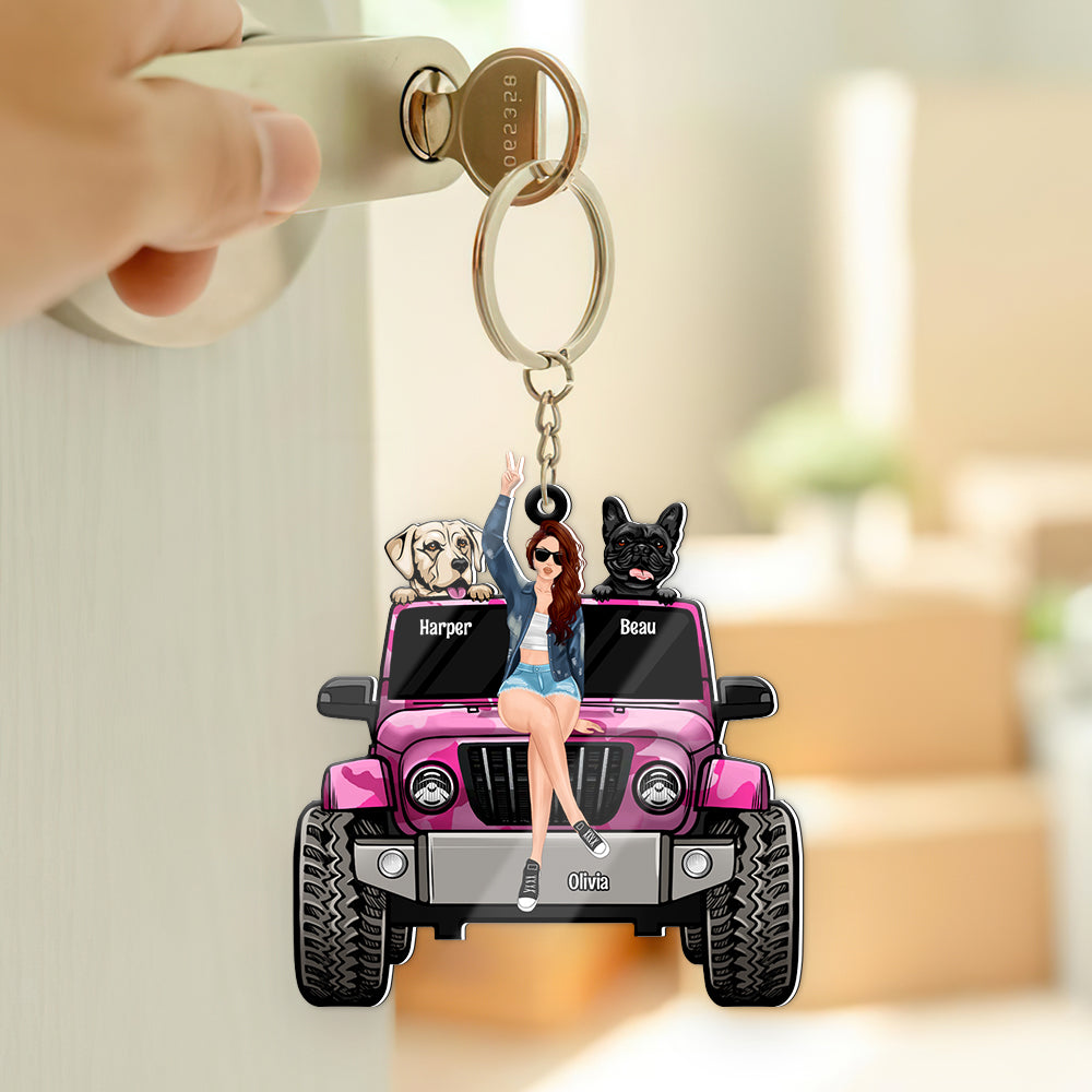 Personalized Gifts For Dog Lovers Keychain Travelling Girl With Her Dogs - Image 2