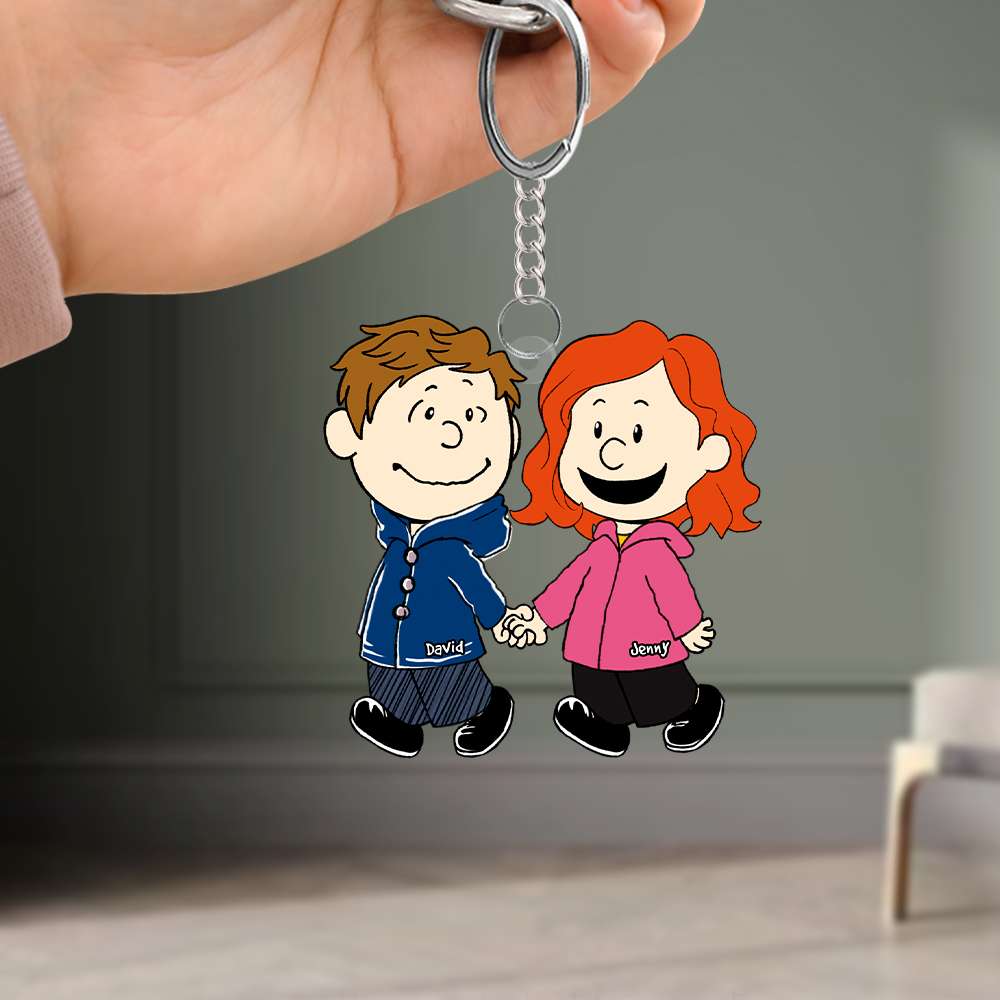 Personalized Christmas Couple Keychain - Cartoon Couple Hand In Hand 06Qhhn190124Hh - Image 2