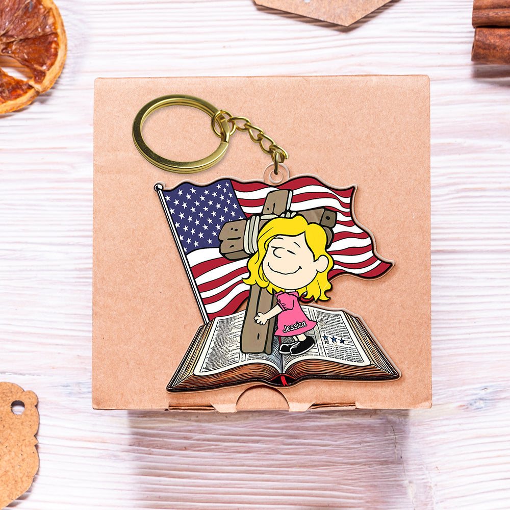 Personalized Gifts For Christians Keychain, Wooden Cross, Bible & American Flag 01Qhqn060125 - Image 3