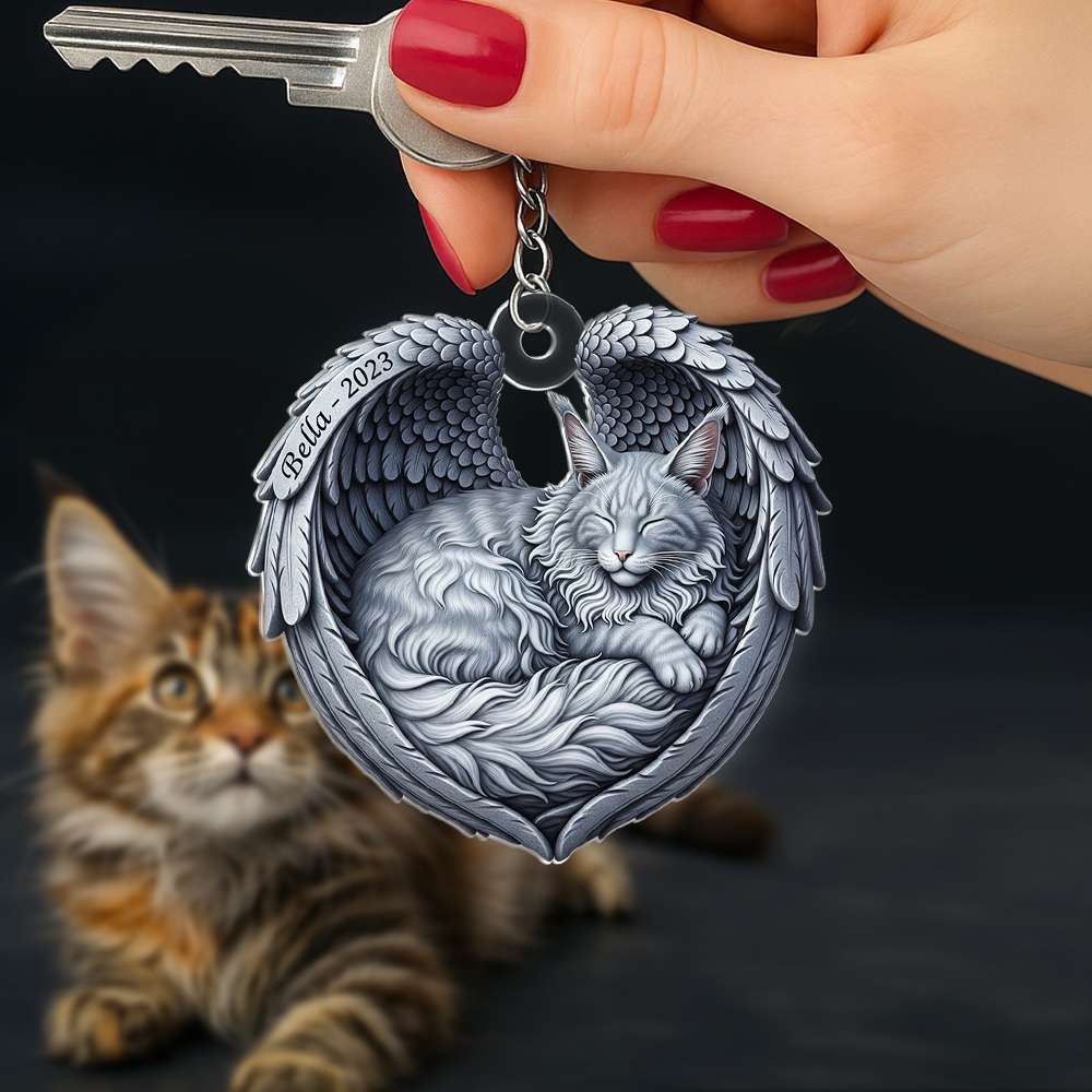 Cat In Heaven Acrylic Keychain- Personalized Gifts For Cat Lovers 01Ohlu190625 - Image 3