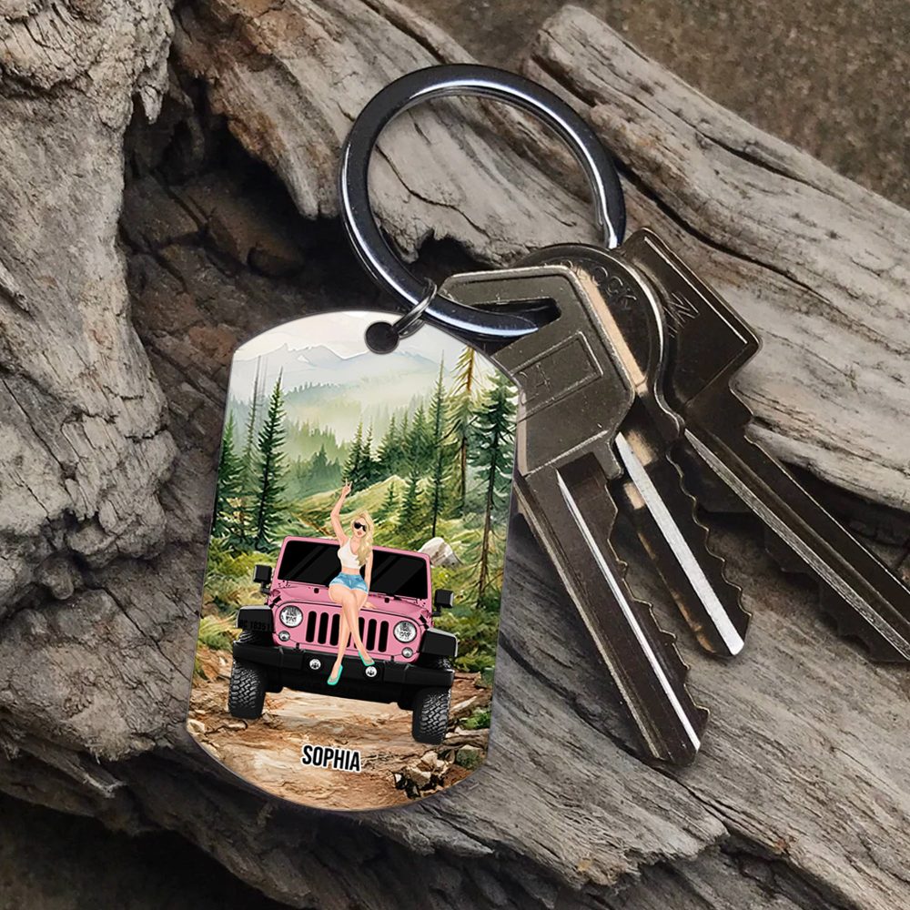 Personalized Gifts For Girl Keychain 01Hudt060624Tm Car Girl With Watercolor Background - Image 3