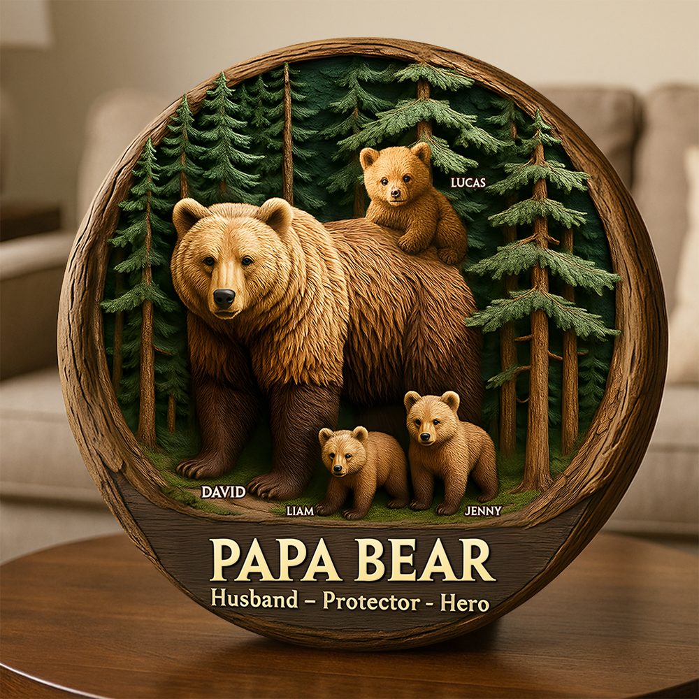Papa Bear Plaque - Personalized Gifts For Dad 04Qhpu140525 - Image 3
