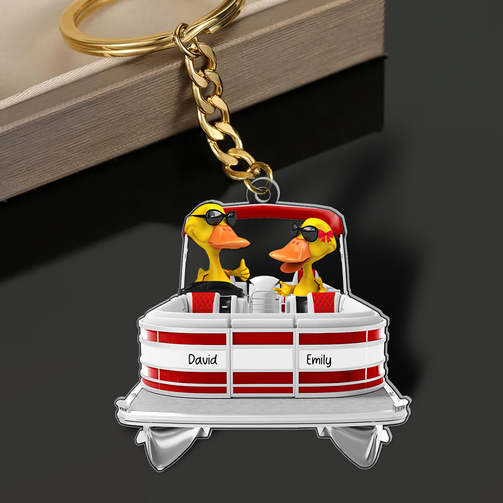 Festive Ducks On A Pontoon – Custom Christmas Keychain For Boating Fans 02Qhqn181224 - Image 3