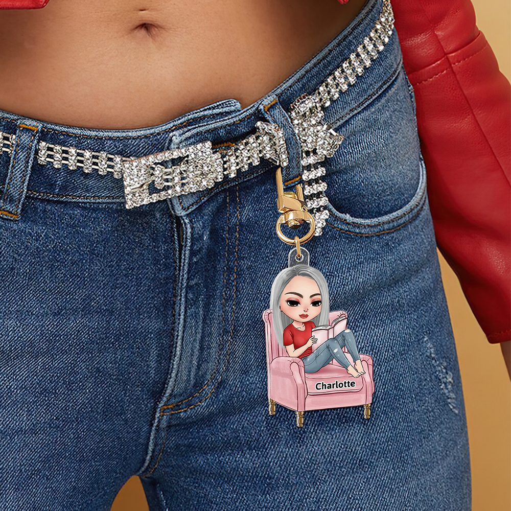 Personalized Gifts For Book Lover Keychain Reading Girl 01Qhhu080425Hh - Image 3