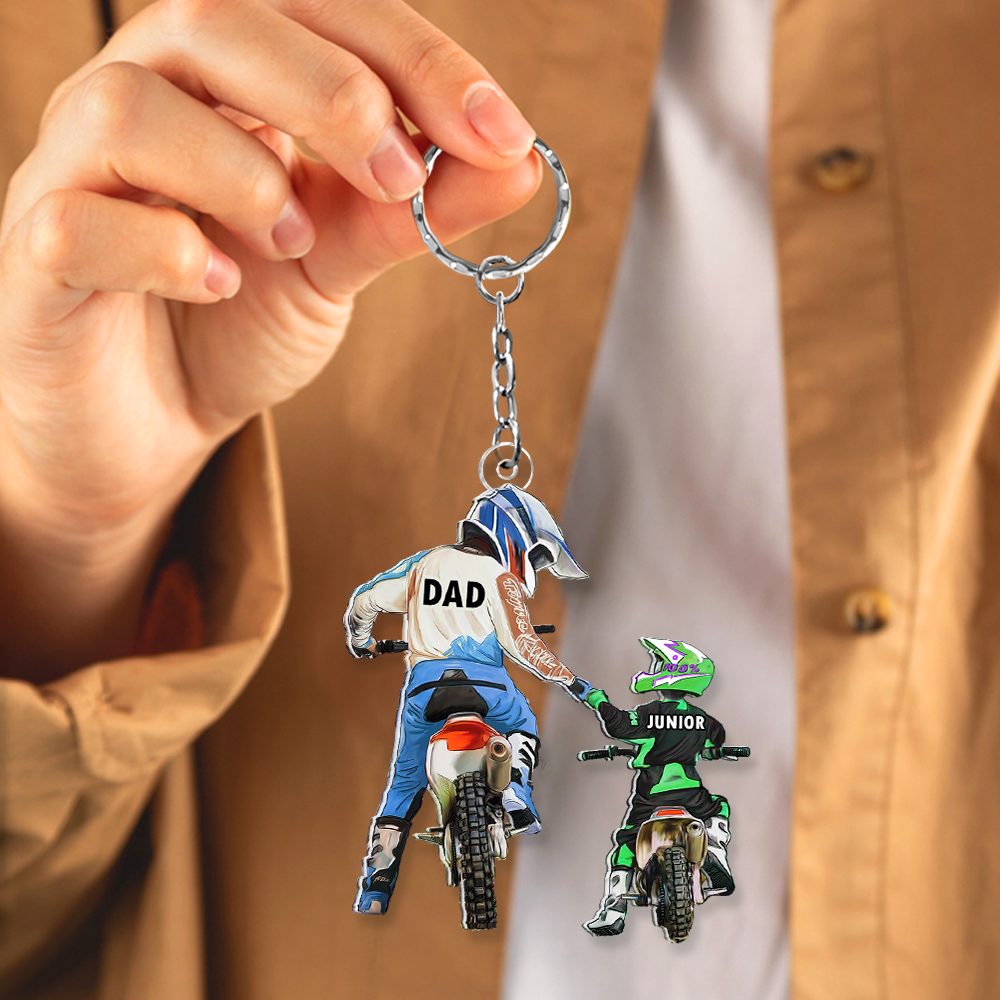 Personalized Gifts For Dad Keychain Motocross Dad And Kid 02Qhhu220125Tm - Image 2