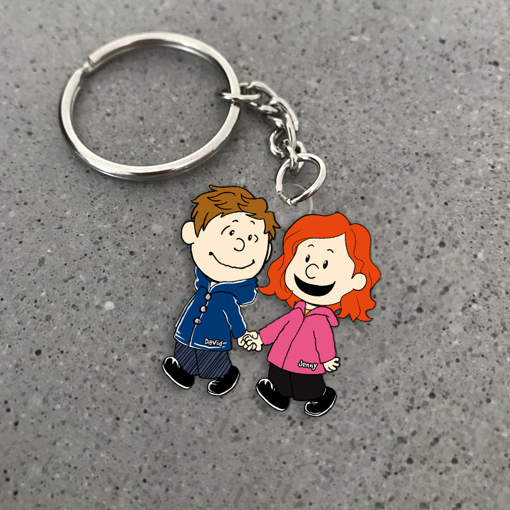 Personalized Christmas Couple Keychain - Cartoon Couple Hand In Hand 06Qhhn190124Hh - Image 5