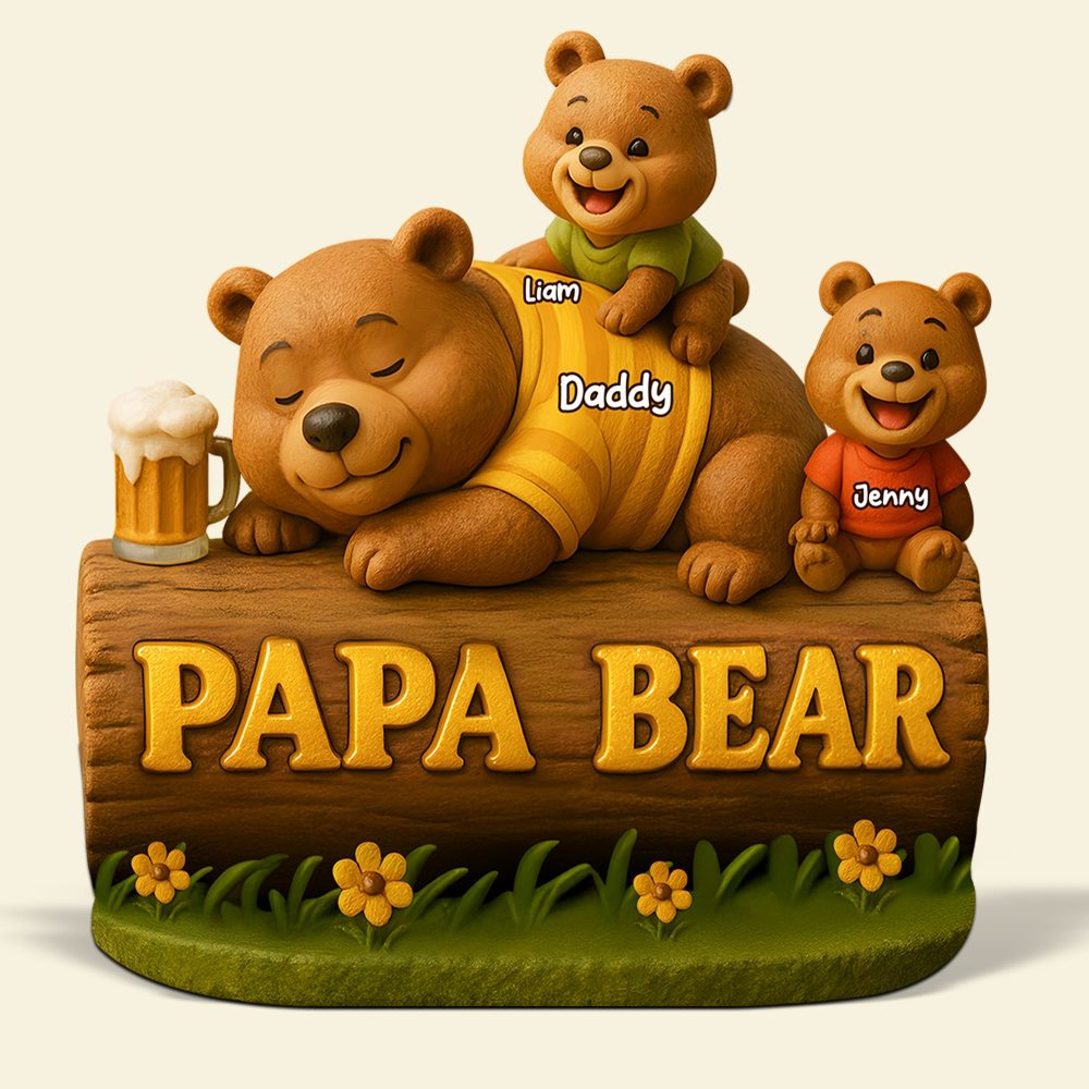 Papa Bear Plaque - Personalized Gifts For Dad 03Topu030525 - Image 4