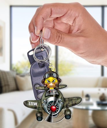 Gift For Fighter Pilot, Personalized Keychain, Duck Keychain 03Hupo080723