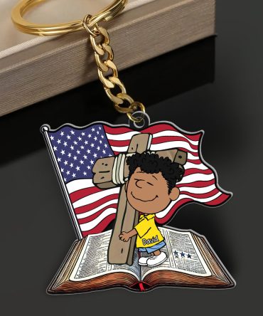 Personalized Gifts For Christians Keychain, Wooden Cross, Bible & American Flag 01Qhqn060125