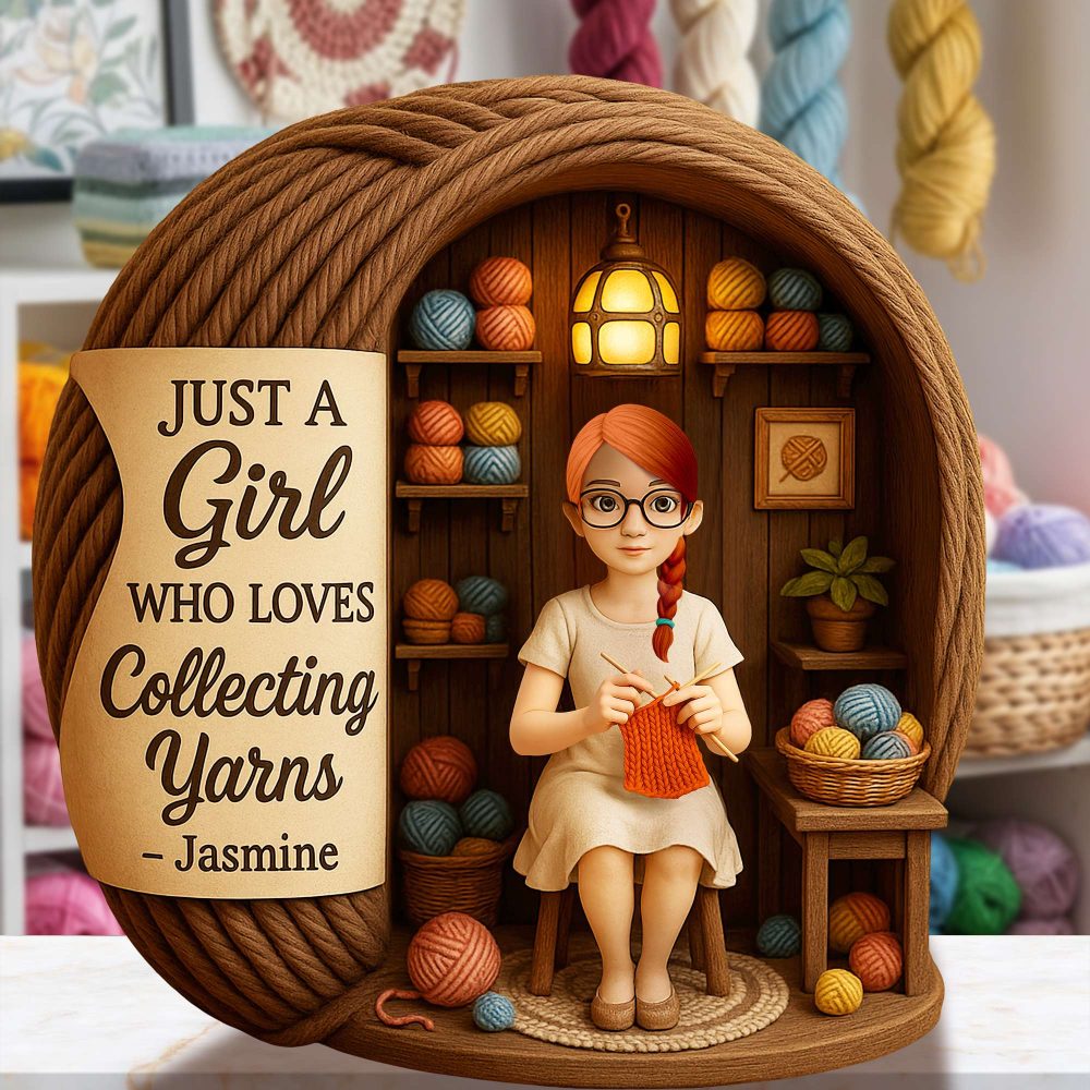Collecting Yarn Girl Acrylic Plaque - Personalized Gifts For Knitting Lovers 06Tolu190725