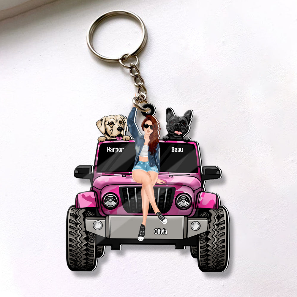 Personalized Gifts For Dog Lovers Keychain Travelling Girl With Her Dogs - Image 3