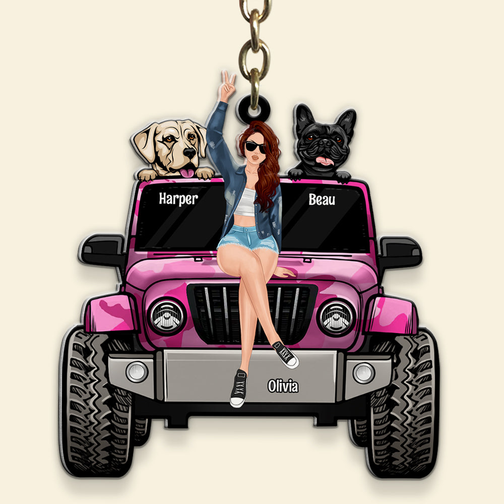 Personalized Gifts For Dog Lovers Keychain Travelling Girl With Her Dogs - Image 4