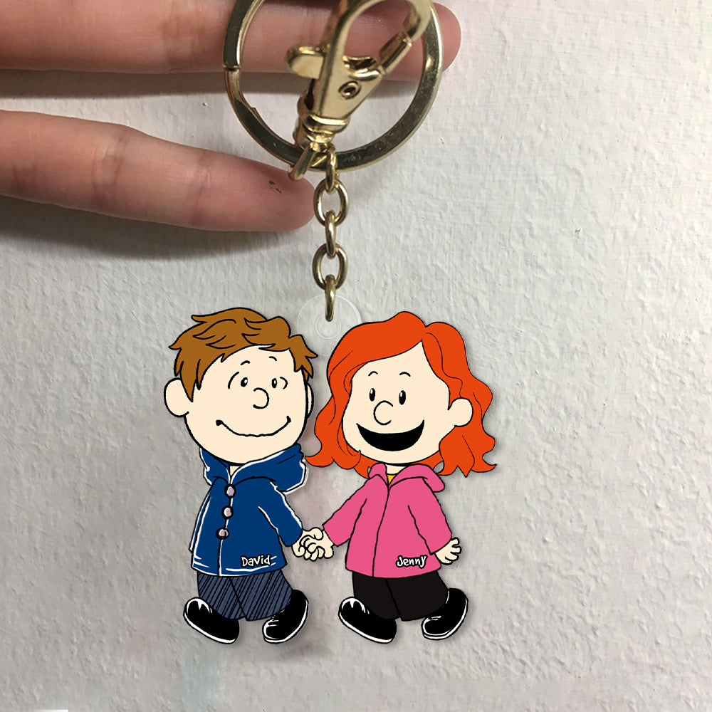 Personalized Christmas Couple Keychain - Cartoon Couple Hand In Hand 06Qhhn190124Hh - Image 4