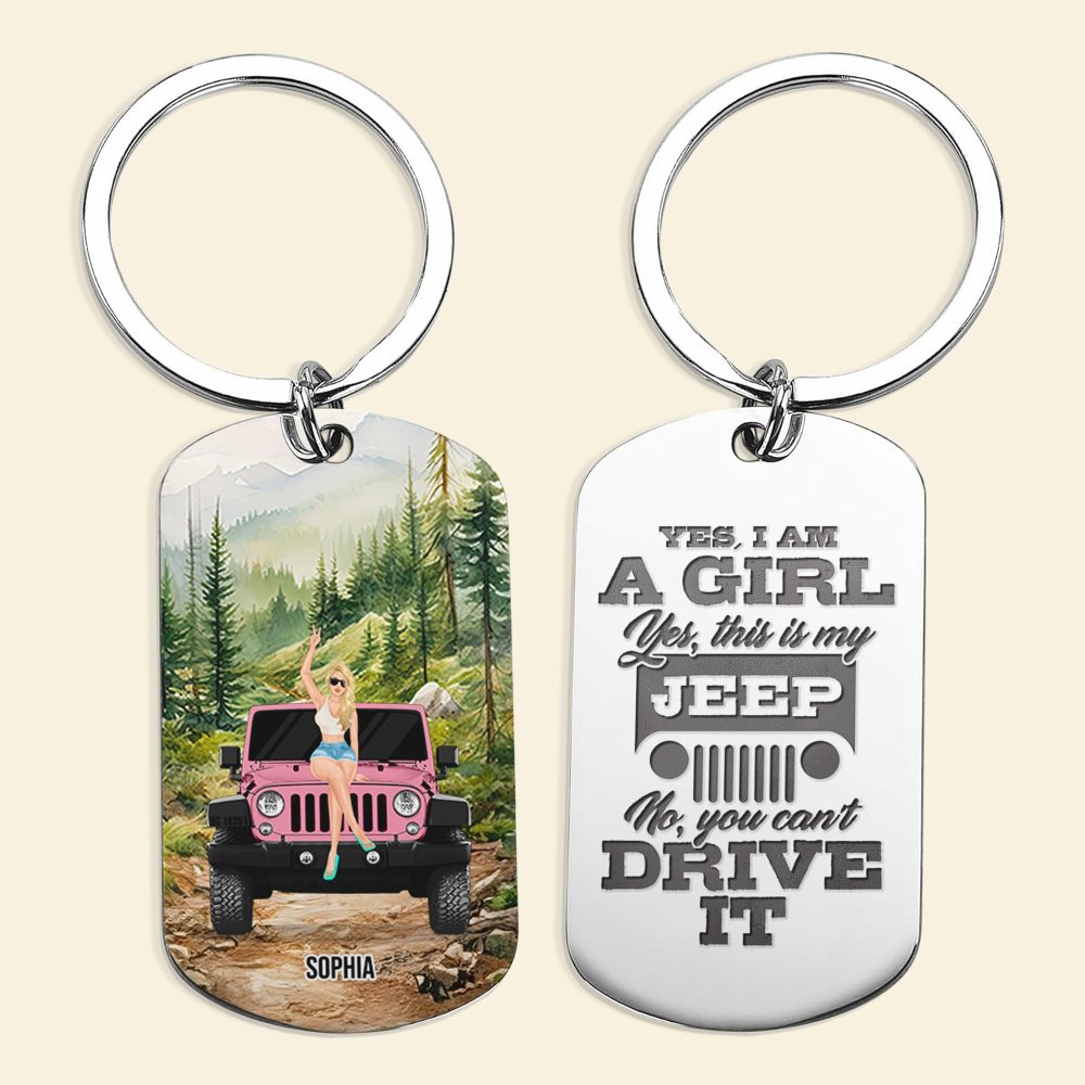Personalized Gifts For Girl Keychain 01Hudt060624Tm Car Girl With Watercolor Background - Image 5