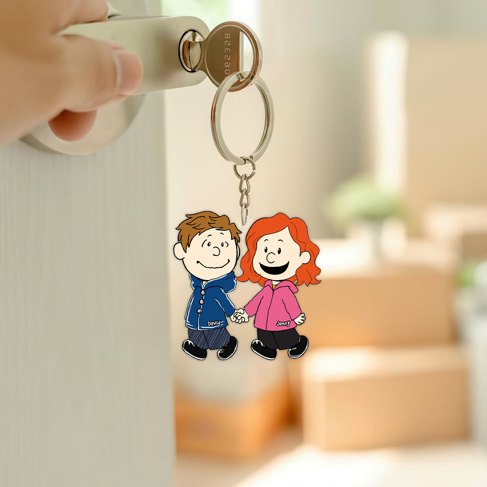 Personalized Christmas Couple Keychain - Cartoon Couple Hand In Hand 06Qhhn190124Hh - Image 6