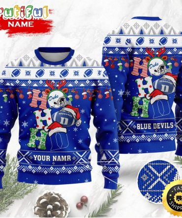 Ncaa Duke Blue Devils Ugly Christmas Sweater Custom Name Wool Sweater