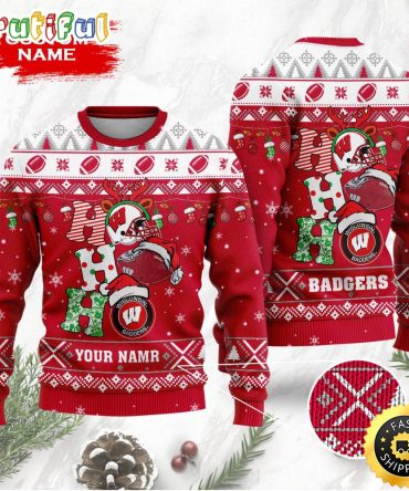 Ncaa Wisconsin Badgers Ugly Christmas Sweater Custom Name Wool Sweater