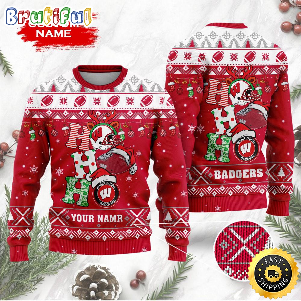 Ncaa Wisconsin Badgers Ugly Christmas Sweater Custom Name Wool Sweater