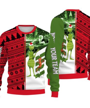 Custom your team name Sport Ugly Christmas Sweater Grinch And Scooby-Doo Show Your Team Spirit