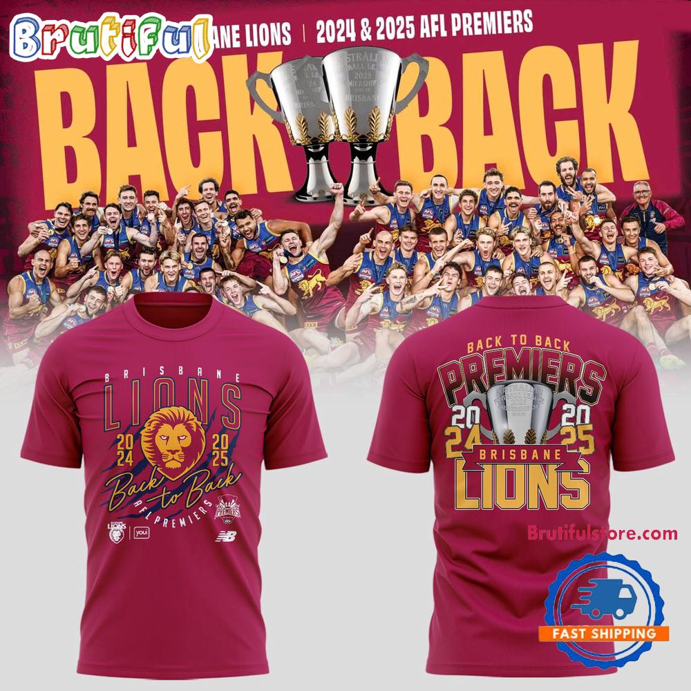Brisbane Lions Afl 2025 Back-To-Back Premiers Red T Shirt