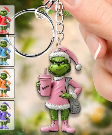 Grinch Grinchy Green Lady - Personalized Stole Christmas Keychain