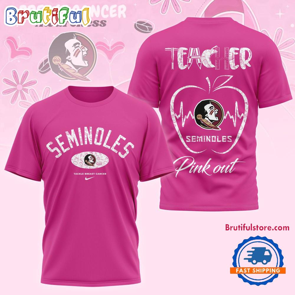 Florida State Seminoles 2025 Ncaa Teacher Tackle Breast Cancer Unisex 3D Shirt