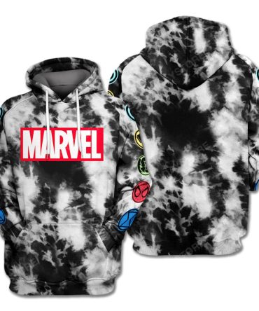 Marvel T-Shirt Marvel Super Hero Symbols Tie Dye Black White Hoodie Marvel Hoodie