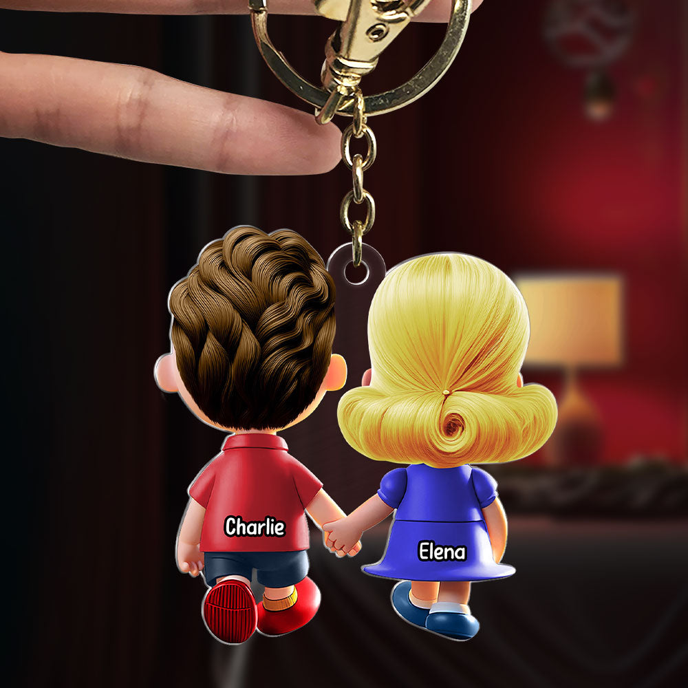 Personalized Gifts For Couple Keychain Cartoon Couple Backview 03Ohti191224