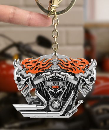 Motorcycle Engine Evil Skull Keychain - Personalized Gifts For Biker 03Qhti120625