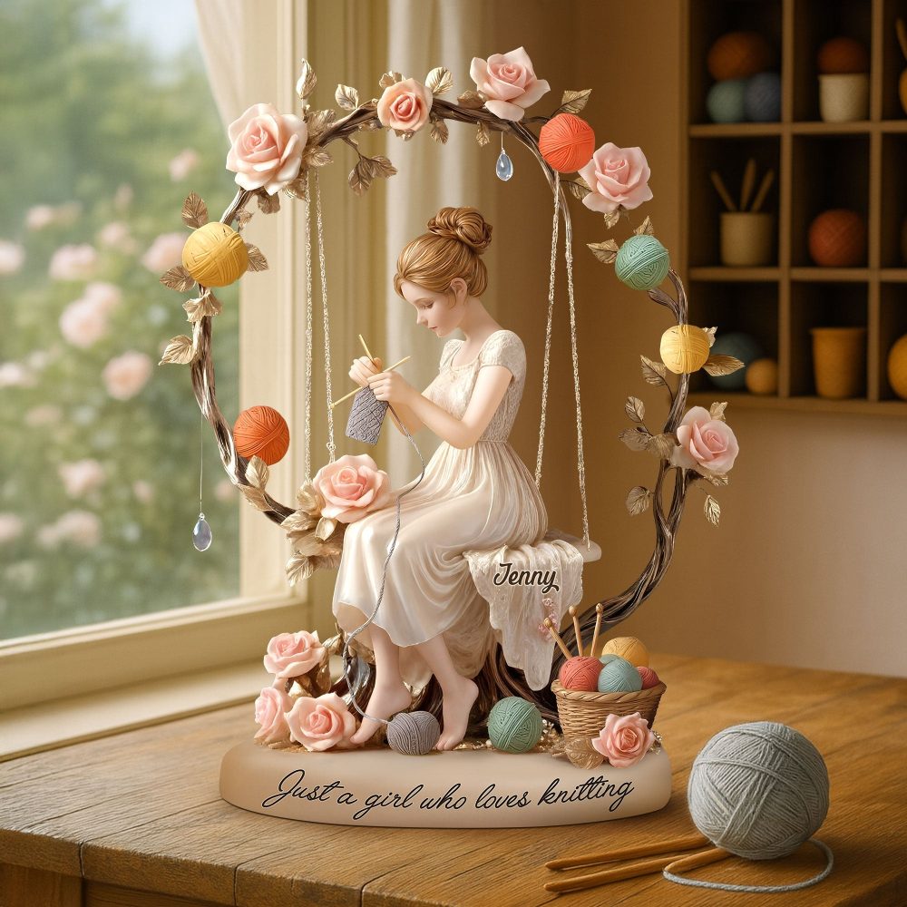 Dreamy Kniting Girl Plaque - Personalized Gifts For Knitting Lovers 02Qhti070725