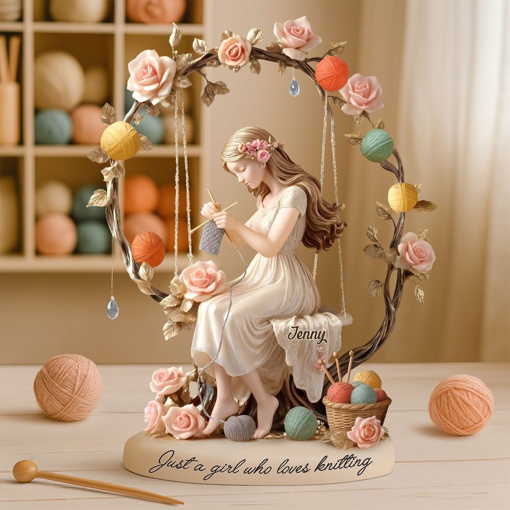 Dreamy Kniting Girl Plaque - Personalized Gifts For Knitting Lovers 02Qhti070725 - Image 2