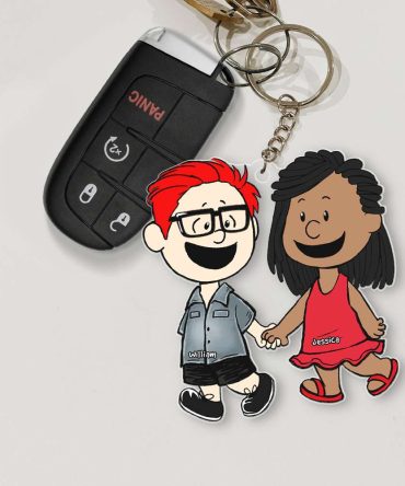 Personalized Christmas Couple Keychain - Cartoon Couple Hand In Hand 06Qhhn190124Hh