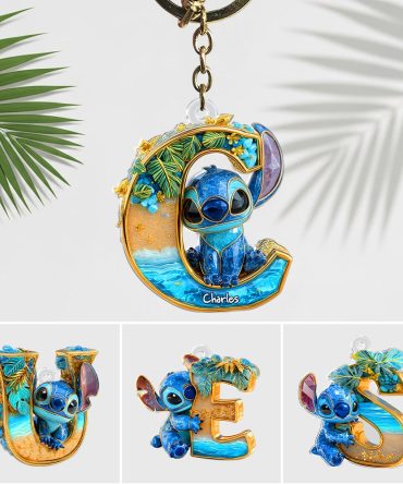 Christmas Alphabet Keychain – Personalized Gifts With Cute Blue Creature Charm 04Tglu190525