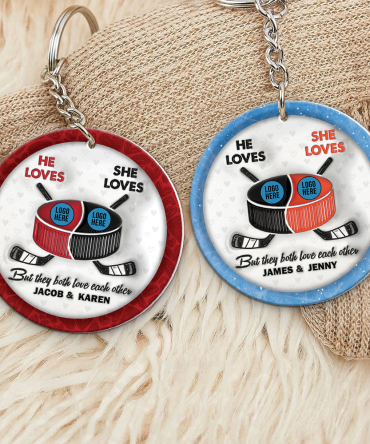 Personalized Gifts For Ice Hockey-Loving Couple Keychain 01Hupu240125