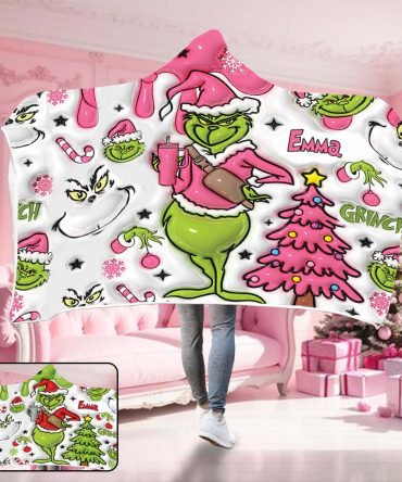 Pink Christmas - Personalized Stole Christmas Hooded Blanket
