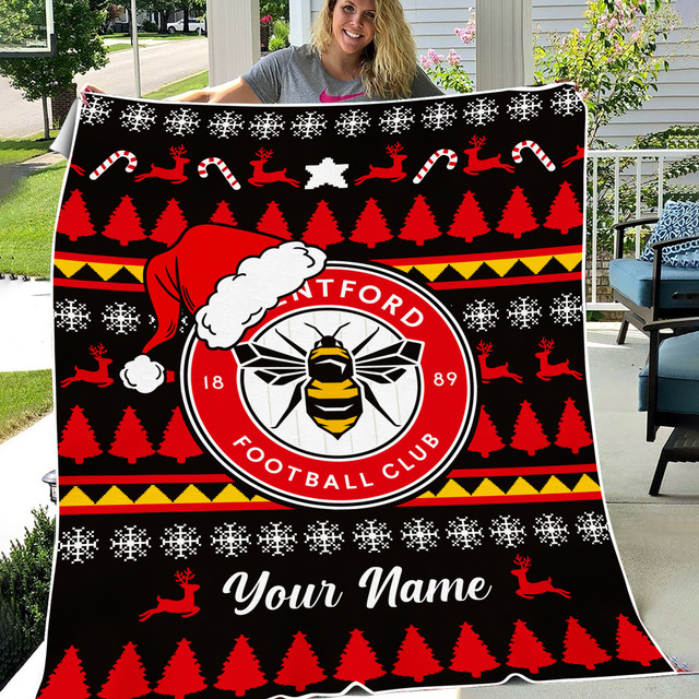 Custom Brentford Fc Christmas Blanket - Personalized Holiday Gift For Fans