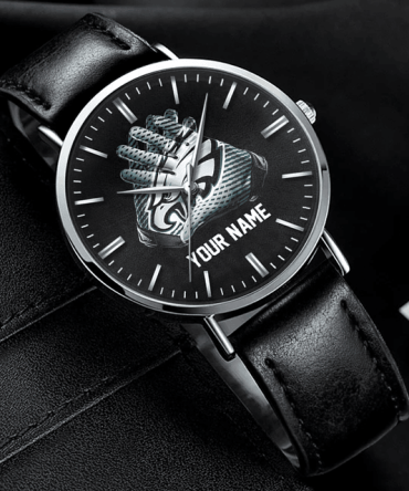 Customizable Sports Fan Leather Wristwatch - Personalized Name Gift For Him