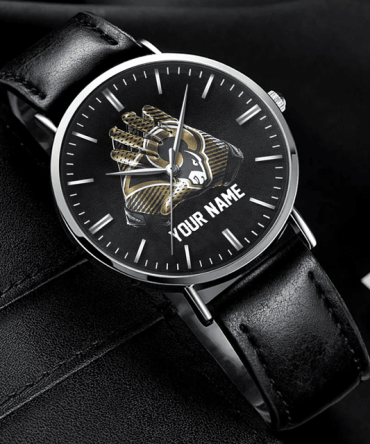 Custom Black Leather Watch - Personalize With Your Name & Design