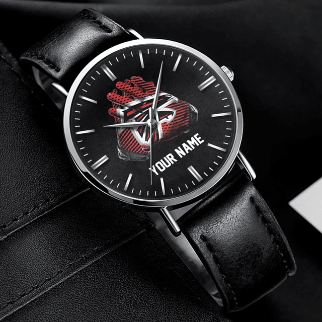 Customizable Atlanta Falcons Black Leather Watch With Personalized Sports Design - Perfect Gift!
