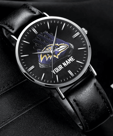 Customizable Black Leather Sports Team Watch – Add Your Name!
