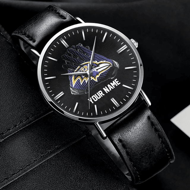 Customizable Black Leather Sports Team Watch – Add Your Name!