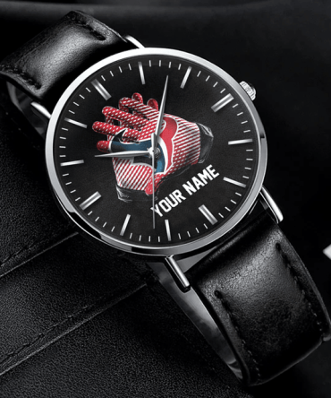 Custom Baseball Glove Watch - Personalized Name On Stylish Black Leather Strap