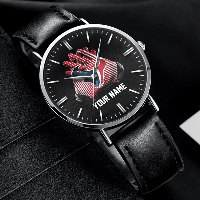 Custom Baseball Glove Watch - Personalized Name On Stylish Black Leather Strap