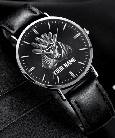 Custom Hand Watch For Fan Black Leather Wrist Watch - Personalized Gift For Men