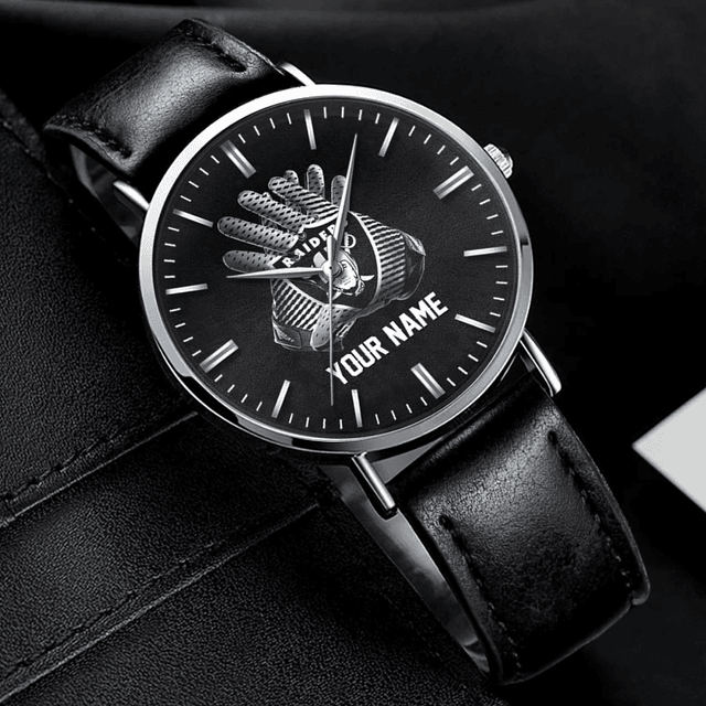 Custom Hand Watch For Fan Black Leather Wrist Watch - Personalized Gift For Men