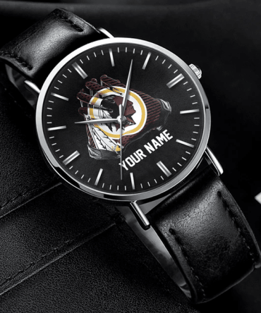 Custom Black Leather Watch - Personalized Name & Unique Graphic Design