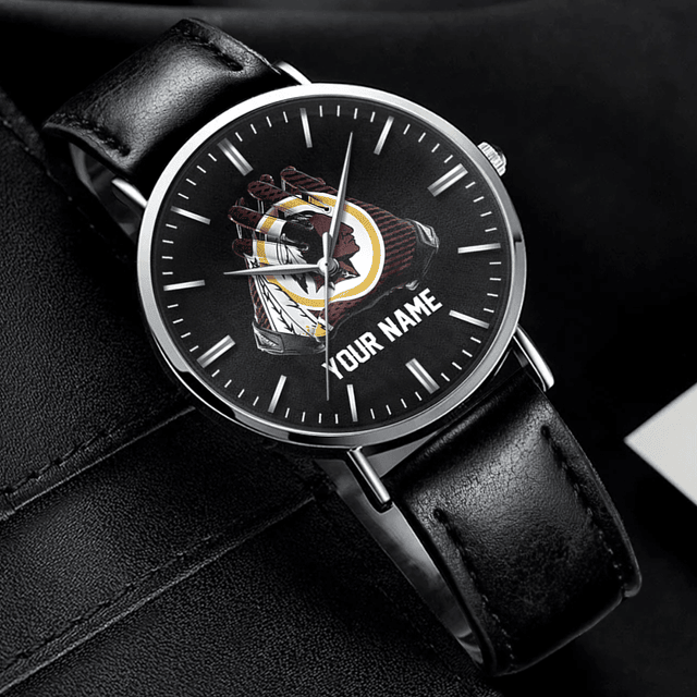 Custom Black Leather Watch - Personalized Name & Unique Graphic Design