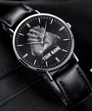 Customizable Black Leather Watch With Unique Design - Personalized Gift For Him