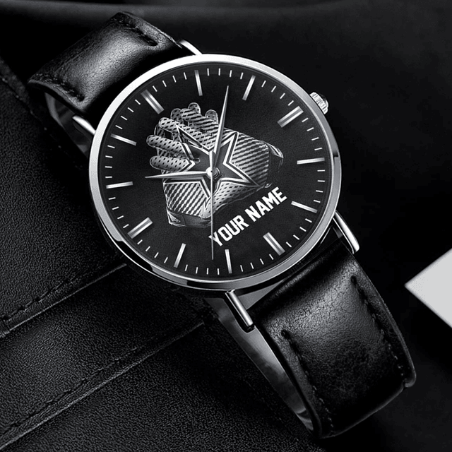 Customizable Black Leather Watch With Unique Design - Personalized Gift For Him